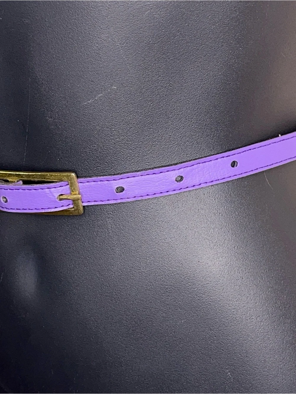 Vintage 70s Era Purple Faux Leather 28 Inch Length Belt Slim Style Retro